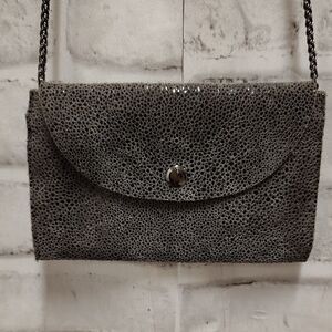 Sorial Gray Textured Clutch with Flap Closure